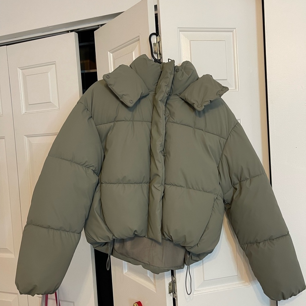 Olive green Zara puffer coat